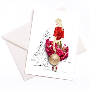Handgemachte illustrierte Weihnachtskarte "Weihnachtsbaum" - Karte mit Farbkern und Umschlag, Anlasskarte, Grußkarte, Weihnachtskarte