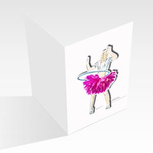 Magnet und KlappKarte mit Umschlag - Hula Hoop - handillustrierte Karte mit Figur als Magnet - Geburtstagskarte, Anlasskarte, Gutschein