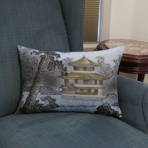 Pillow Cover Japanese Kimono Silk Kinkakuji Temple 12 x 18