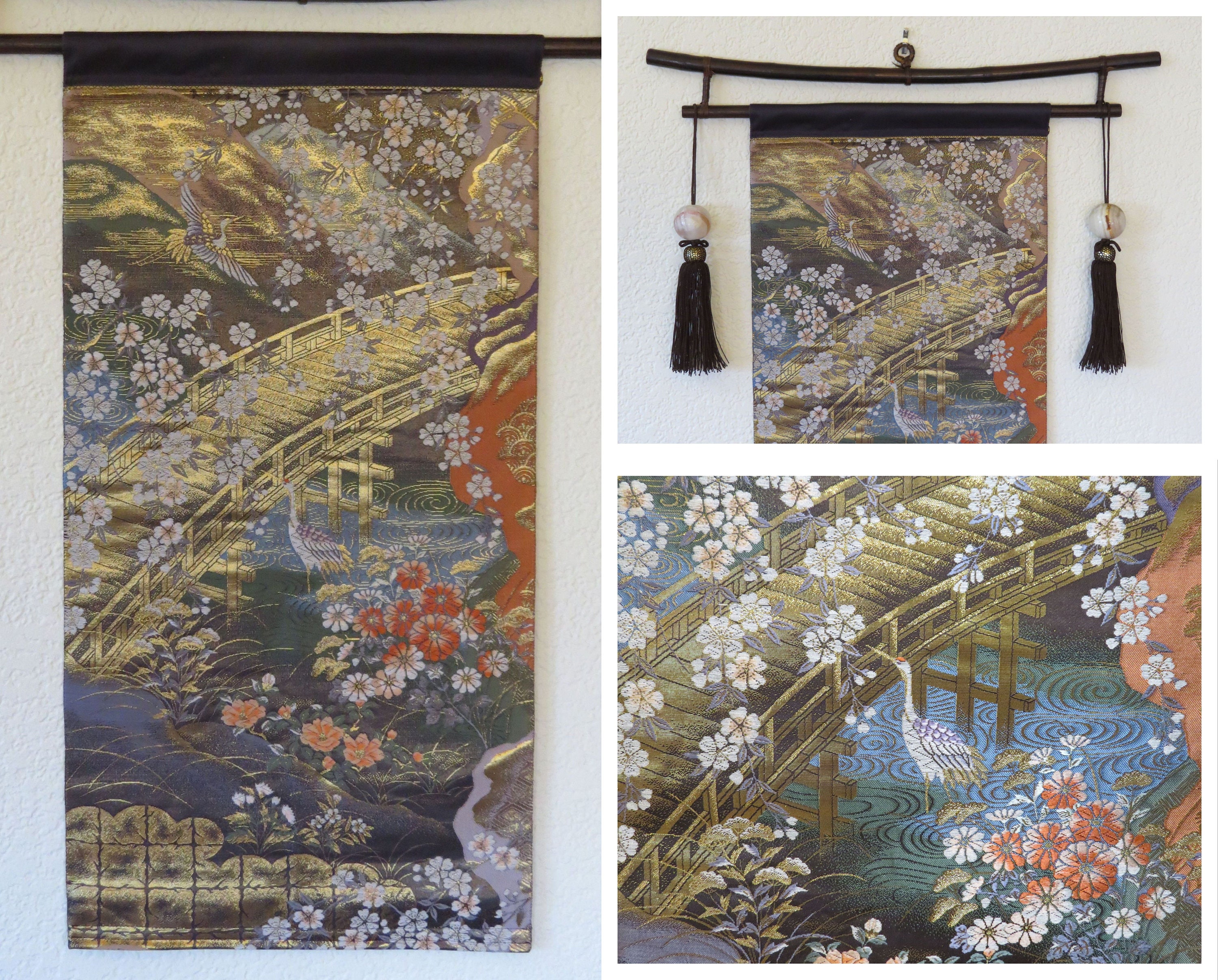 Wafuka Tenugui Tapestry Wooden Wall Hanger Made in Japan (Natural  Color),Size: Dia 2cmx2.4cmx41cm(0.8 inchx0.95 inchx16.1 inch)
