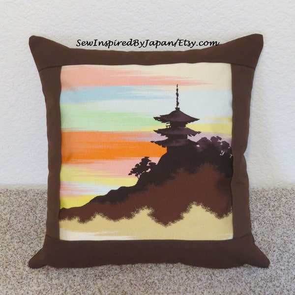 Square Pillow Cover Japanese Obi Pagoda in Sunset 16 x 16