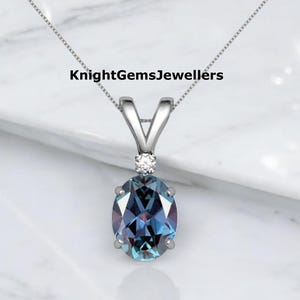 Alexandrite Oval Cut Pendant Color Change Stone Pendant Women Alexandrite Pendant 925 Sterling Silver Alexandrite Necklace Gift For Her