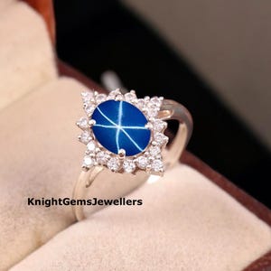 Blue Lindy Star Ring, Lindy Star Sapphire Ring, Women&#39;s Sapphire Ring, 6 Ray Lindy Star Ring, Engagement Ring, Statement Ring, Promise Ring