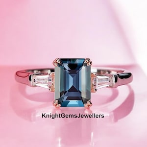 Alexandrite Emerald Cut Ring, 925 Sterling Silver Ring, June Birthstone Ring, Color Changing Gemstone Ring, Statement Ring, Bridal Ring