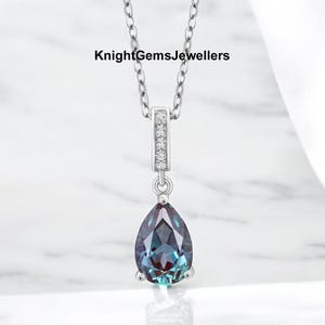 Alexandrite Pendant, Pear Cut Alexandrite Necklace in 925 Sterling Silver June Birthstone Anniversary Pendant For Her, Daily Wear Necklace