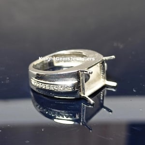 8X10MM Octagon Semi Mount Ring, Without Stone Ring, Men&#39;s Unset Ring Blank Ring, 925 Sterling Silver Ring, Prong Setting Ring