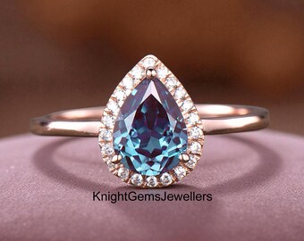 Vintage Alexandrite Ring, Color Change June Birthstone Ring, 14k Rose Gold Wedding Rings