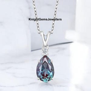 Teardrop Alexandrite Pendant Color Change Stone Pendant Women Alexandrite Pendant In 925 Sterling Silver Alexandrite Necklace Gift For Her