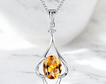 Dainty Yellow Topaz Pendant, Oval Cut Gemstone November Birthstone, Sterling Silver Necklace