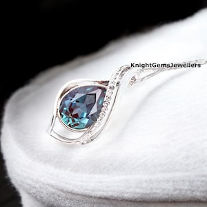 Dainty Alexandrite Pendant Pear Cut Color Change Stone Pendant June Birthstone 925 Sterling Silver Alexandrite Necklace Gift For Her
