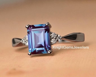 Dainty Alexandrite Sterling Silver Ring, Color Changing Gemstone June Birthstone, Gift For Her