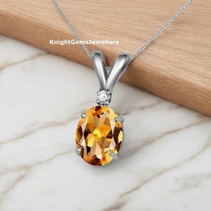Yellow Topaz Oval Cut Pendant Yellow Gemstone Pendant Women&#39;s Golden Topaz Necklace 925 Sterling Silver Necklace Birthday Gift For Her