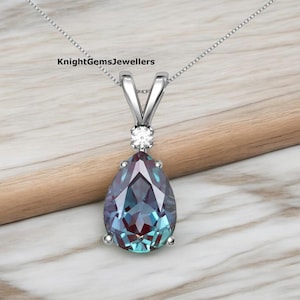 Alexandrite Pear Cut Pendant Color Change Stone Pendant Women Alexandrite Pendant 925 Sterling Silver Alexandrite Necklace Gift For Her