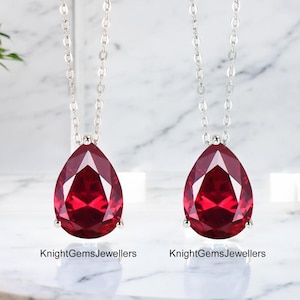 Hanger met peervormige rode robijn, geboortesteen van juli, ketting van 925 sterling zilver, verjaardagscadeau