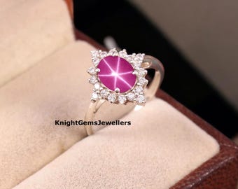 Lindy Star Ring, Pink Lindy Stern Rubin Ring, Statement Ring, Frauen Rubin Stern Ring, 925 Sterling Silber Ring, Solitär Versprechen Ring