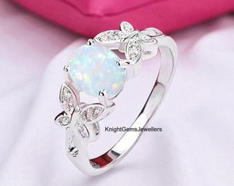Butterfly Design Welo Multi Fire Opal Ring, Sterling Silver, October Birthstone