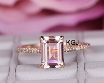 Morganite Ring, Emerald Cut Morganite Ring, Women's Morganite Ring, 925 Sterling Silver Pink Morganite Ring, Engagement Ring