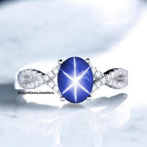 Dainty Blue Lindy Star Ring, Lindy 6 Ray Star Sapphire Ring For Women&#39;s, Star Sapphire Ring, 925 Sterling Silver Ring, Engagement Ring