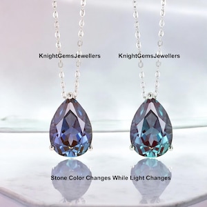 Teardrop Alexandrite Necklace Color Change Stone Pendant Women Alexandrite Pendant 925 Sterling Silver June Birthstone Gift For Her Jewelry