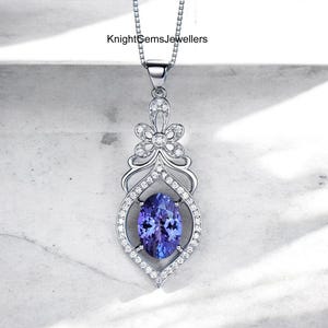 Beautiful Tanzanite Pendant In 925 Sterling Silver, Blue Tanzanite Necklace For Women, Gift For Her, December Birthstone, Wedding Necklace