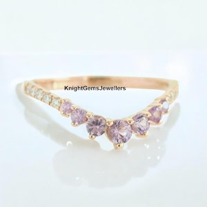 Unique Alexandrite Ring Band Alexandrite Wedding Band Anniversary Band 14k Rose Gold Eternity Band Stacking Ring Round Alexandrite Band