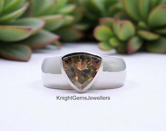 Anillo de zultanita talla trillón, anillo de plata de ley 925 maciza para hombre, gema que cambia de color