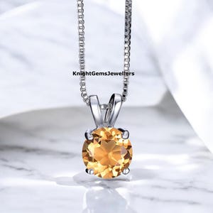 Dainty Yellow Topaz Necklace In 925 Sterling Silver Round Cut Golden Topaz Necklace For Women Daily Wear Pendant Birthday Mother&#39;s Day Gift