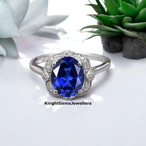 Floral Blue Sapphire Ring: Vintage Style Sterling Silver Engagement