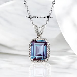 Vintage Alexandrite Color Change Stone Necklace Women Alexandrite Pendant 925 Sterling Silver June Birthstone Anniversary Gift For Her