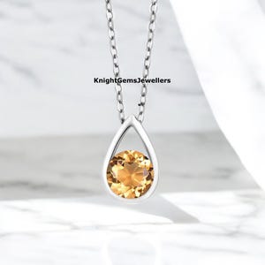 Yellow Topaz Necklace In 925 Sterling Silver Round Cut Golden Topaz Necklace For Women Daily Wear Pendant Birthday Mother&#39;s Day Gift