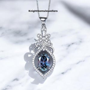 Beautiful Alexandrite Necklace For Women June Birthstone Color Changing Stone Pendant In 925 Sterling Silver Personalized Anniversary Gift