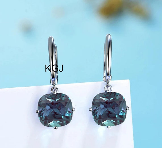 Alexandrite Earrings Cushion Cut Alexandrite Earrings Color