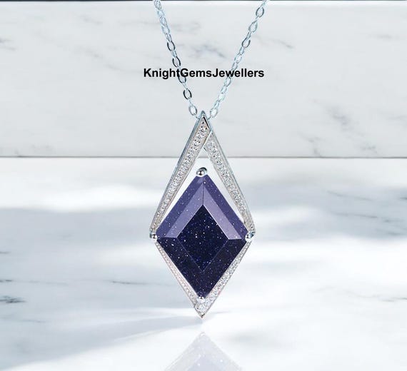 Lozenge Cut Blue Sandstone Necklace, Unique Art Deco Bridal