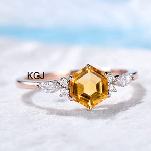 Hexagon Cut Topaz Ring November Birthstone Ring Yellow Topaz Ring 925 Sterling Silver Ring Golden Topaz Ring Engagement Promise Ring