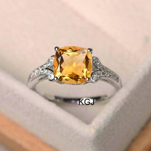 Cushion Cut Topaz Ring November Birthstone Ring Yellow Topaz Ring 925 Sterling Silver Ring Golden Topaz Ring Engagement Promise Ring