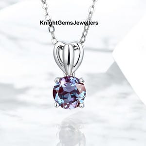 Delicate Alexandrite Pendant in 925 Sterling Silver Round Cut Alexandrite Necklace For Women Color Changing Gemstone Daily Wear Necklace