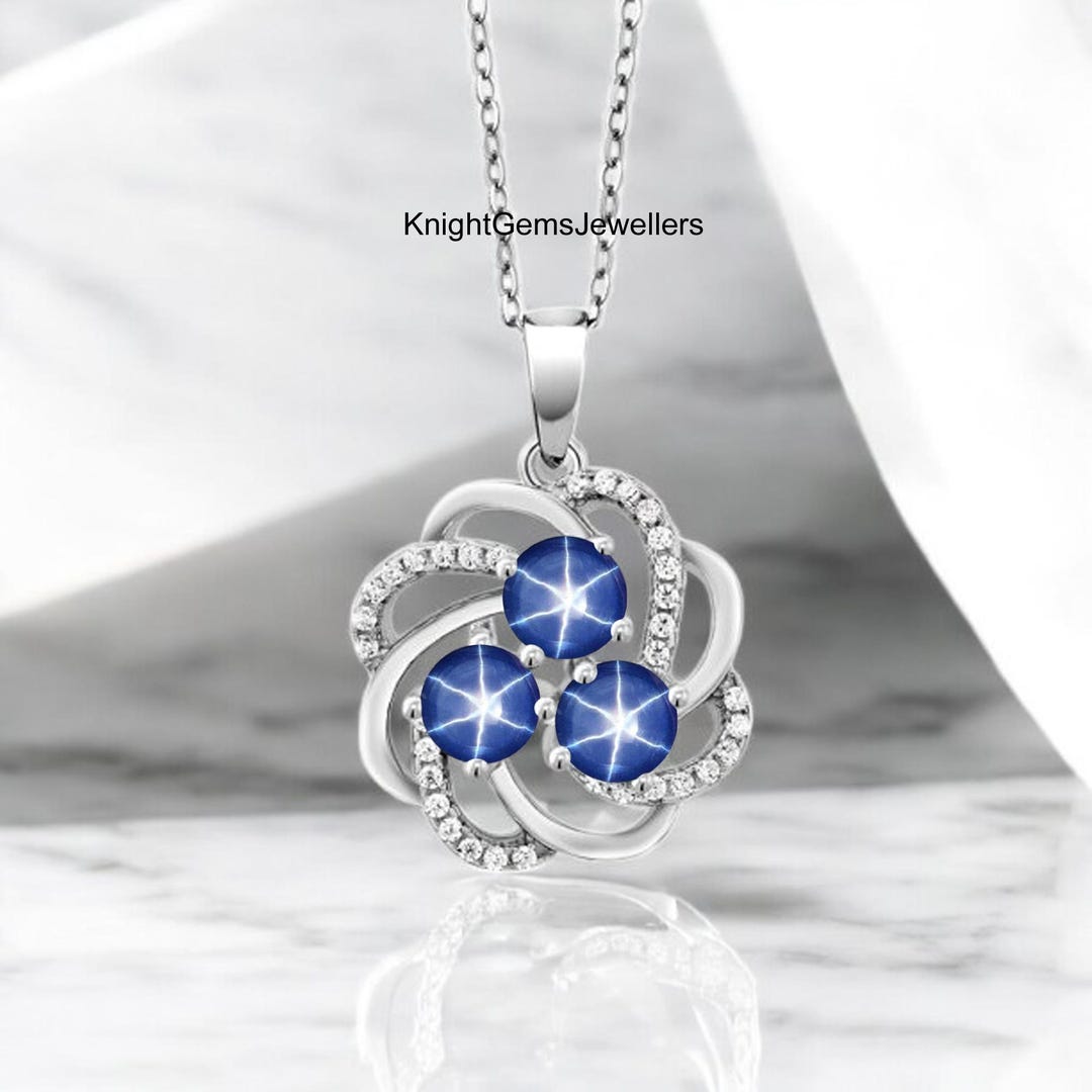 Lindy Star Pendant Blue Star Sapphire Pendant in 925 Sterling