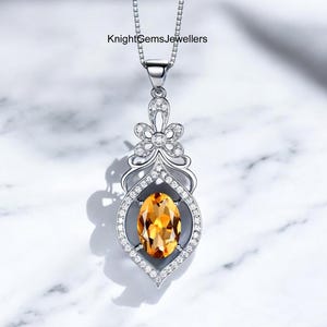 Vintage Yellow Topaz Pendant, Oval Cut Yellow Topaz Necklace In 925 Sterling Silver November Birthstone Anniversary Pendant Gift For Her