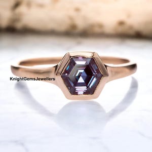 Hexagon Cut Alexandrite Ring, June Birthstone Ring, 925 Sterling Silver Alexandrite Band Ring, Engagement Ring, Color Change Stone Ring
