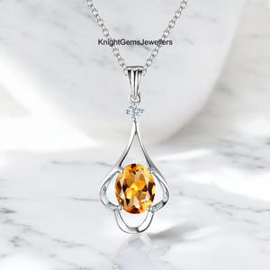 Yellow Topaz Pendant, Oval Cut Topaz Necklace, Infinity Style Golden Topaz Pendant, 925 Sterling Silver Pendant, November Birthstone Jewelry