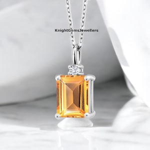 Yellow Topaz Pendant, Golden Topaz Necklace, Emerald Cut Yellow Topaz Necklace In 925 Sterling Silver, November Birthstone Pendant