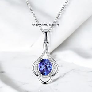 Dainty Tanzanite Solitaire Pendant In 925 Sterling Silver, Blue Tanzanite Necklace For Women, December Birthstone, Anniversary Gift For Her