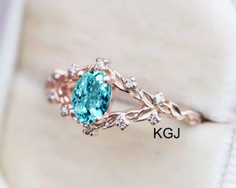 Vintage Paraiba Tourmaline Ring October Birthstone Sterling Silver Engagement Ring Women's Classic Tourmaline Ring Wedding Ring