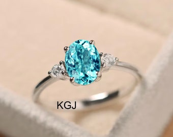 Delicate Paraiba Tourmaline engagement ring neon mint blue tourmaline wedding ring 925 sterling silver anniversary gift for her