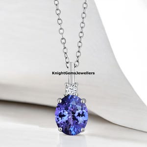 Vintage Tanzanite Solitaire Pendant In 925 Sterling Silver, Blue Tanzanite Necklace For Women, Gift For Her, Anniversary Gifted Jewelry