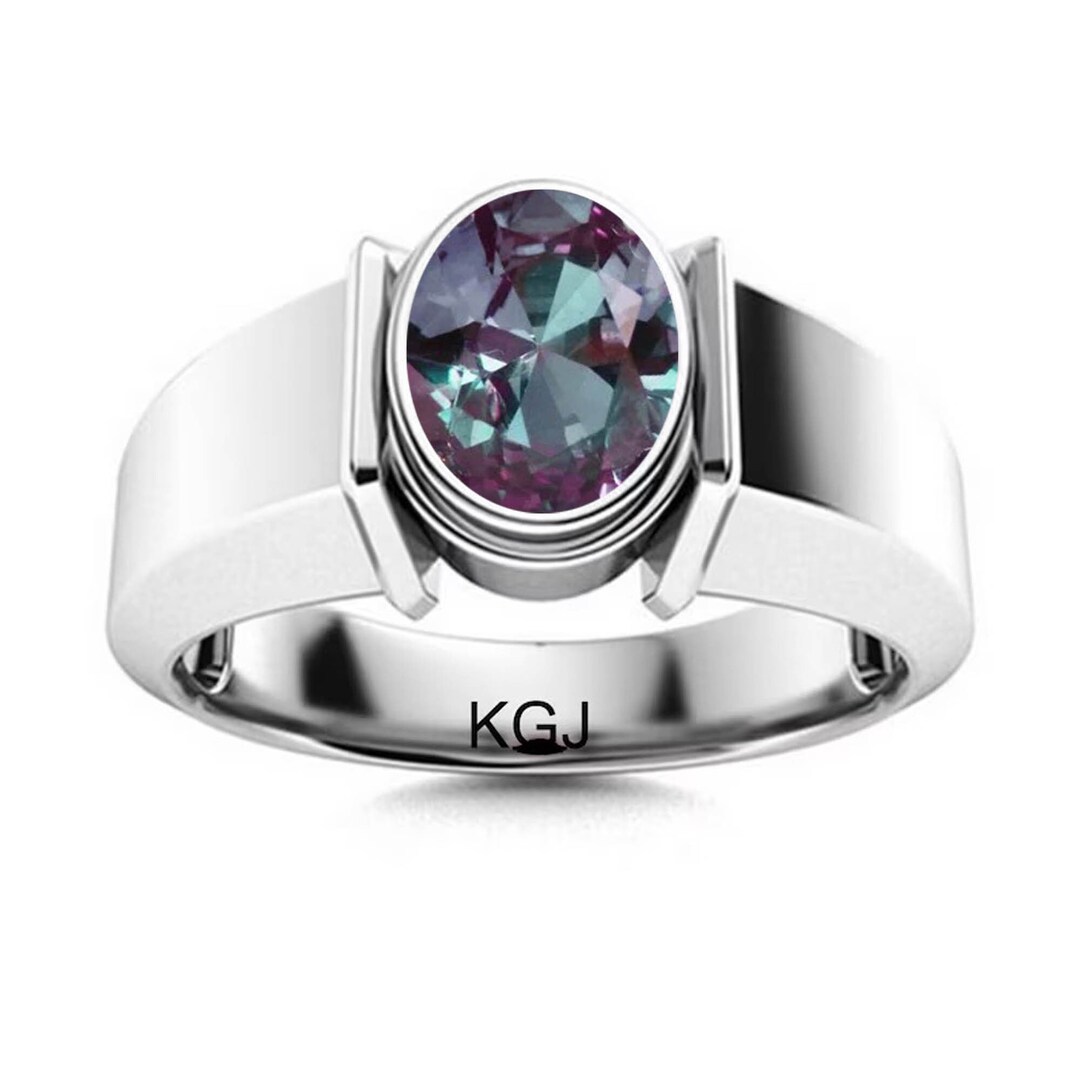 Men's Alexandrite Ring, Color Change Alexandrite Ring Solid Sterling Silver June Birthstone