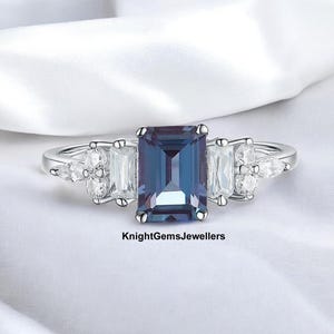 Alexandrite vintage engagement ring, unique promise ring, anniversary ring for her, white gold proposal ring, wedding ring, June birthstone