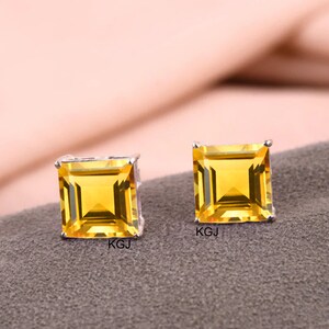 Square Cut Yellow Topaz Earrings November Birthstone Jewelry Golden Topaz Studs Earrings 925 Sterling Silver Earrings For Women