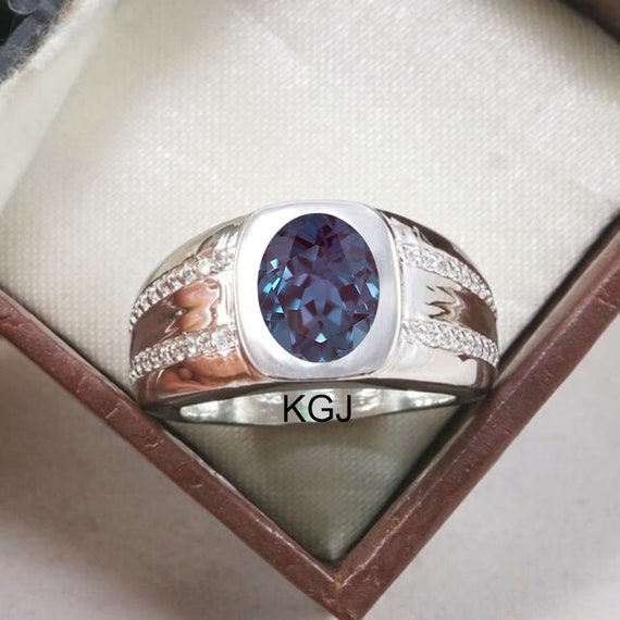 10k or 14k 2 Tone Gold Simulated Alexandrite CZ Accent June Birthstone Mens  Ring | eBay