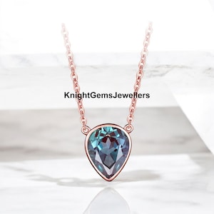 Teardrop Alexandrite Pendant Color Change Stone Pendant Women Alexandrite Pendant 925 Sterling Silver Alexandrite Necklace Gift For Her